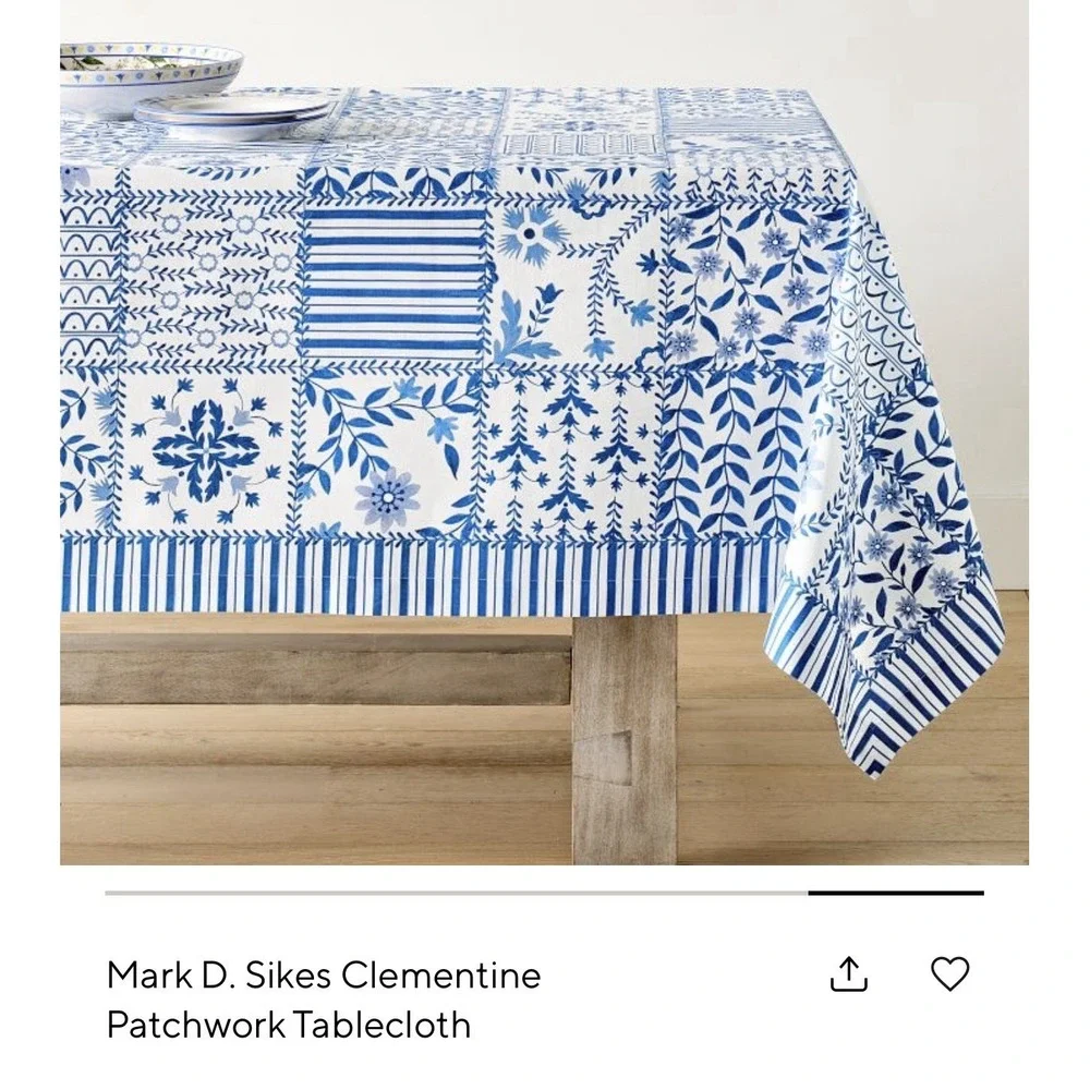 Pottery Barn Mark D Sikes Clementine Patchwork Tablecloth Blue 70